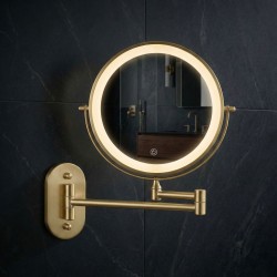 Lustro ścienne dwustronne kosmetyczne LED Glow Złote Szczotkowane