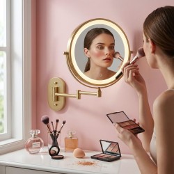 Lustro ścienne dwustronne kosmetyczne LED Glow Złote Szczotkowane