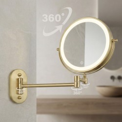 Lustro ścienne dwustronne kosmetyczne LED Glow Złote Szczotkowane