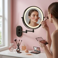 Lustro ścienne dwustronne kosmetyczne LED Glow Czarne