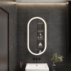 LUSTRO ŚCIENNE LED OVL 50x100cm Złote Szczotkowane