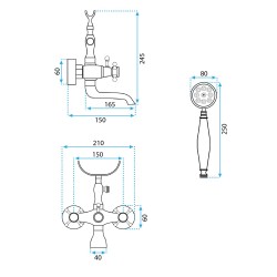 Bateria wannowa Rea Rustico czarna przecierana