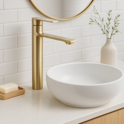 Bateria Umywalkowa REA STORM Złota Szczotkowana Wysoka