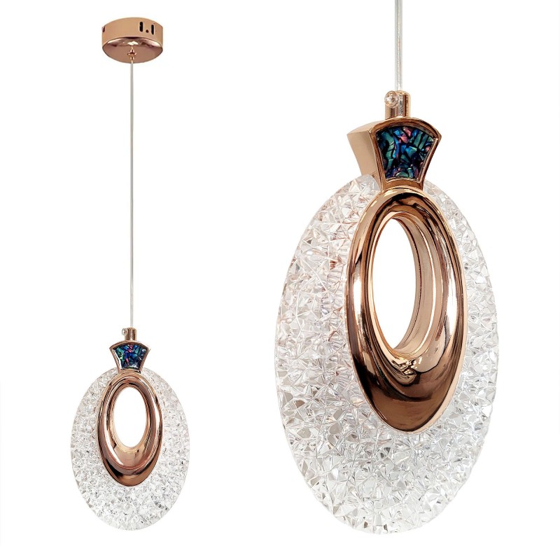 LAMPA WISZĄCA KRYSZTAŁOWA LED LHJ109-1CP JASNE RÓŻOWE ZŁOTO