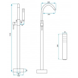 Bateria wannowa podłogowa Rea Lungo złota szczotkowana