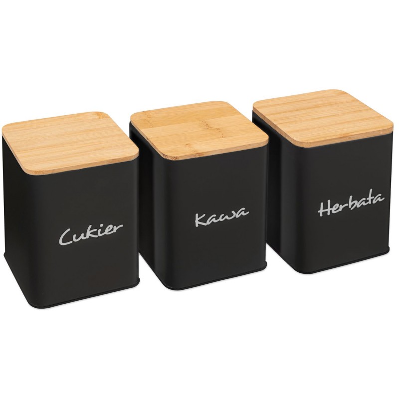 Zestaw 3 pojemników kuchennych Czarne 391890