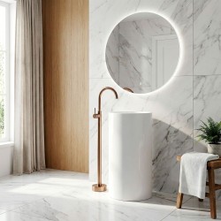 Bateria umywalkowa podłogowa Rea Lungo Miedź Szczotkowana