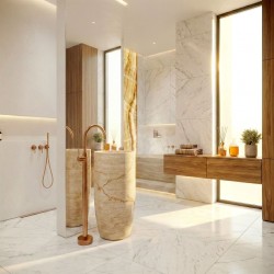 Bateria umywalkowa podłogowa Rea Lungo Miedź Szczotkowana