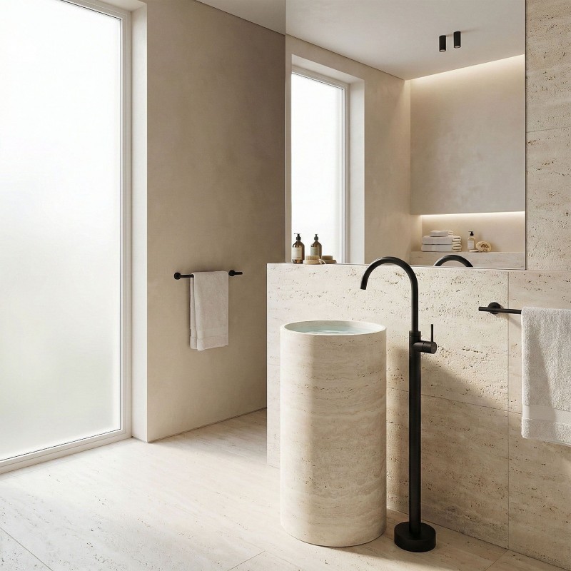 Bateria umywalkowa podłogowa Rea Lungo Czarna