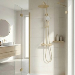 Zestaw Natryskowy bez wylewki  z termostatem Rea Lungo Złoty Szczotkowany