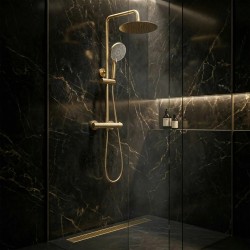 Zestaw Natryskowy bez wylewki  z termostatem Rea Lungo Złoty Szczotkowany