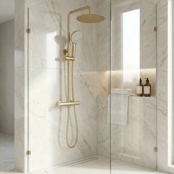 Zestaw Natryskowy bez wylewki  z termostatem Rea Lungo Złoty Szczotkowany