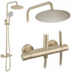 Zestaw Natryskowy bez wylewki  z termostatem Rea Lungo Złoty Szczotkowany
