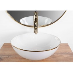 Umywalka Ceramiczna Nablatowa Stella biała ze złotym rantem