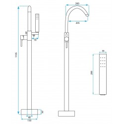 Bateria wannowa  podłogowa Rea Lungo czarna
