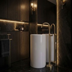 Bateria umywalkowa podłogowa Rea Lungo Złota Szczotkowana