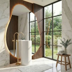 Bateria umywalkowa podłogowa Rea Lungo Złota Szczotkowana