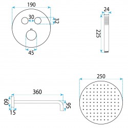 Zestaw natryskowy podtynkowy z termostatem Rea Lungo Diamond Miedziany + BOX