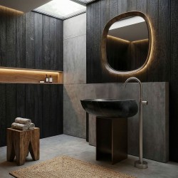 Bateria umywalkowa podłogowa Rea Lungo Nikiel Szczotkowany