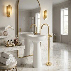Bateria umywalkowa podłogowa Rea Lungo Złota