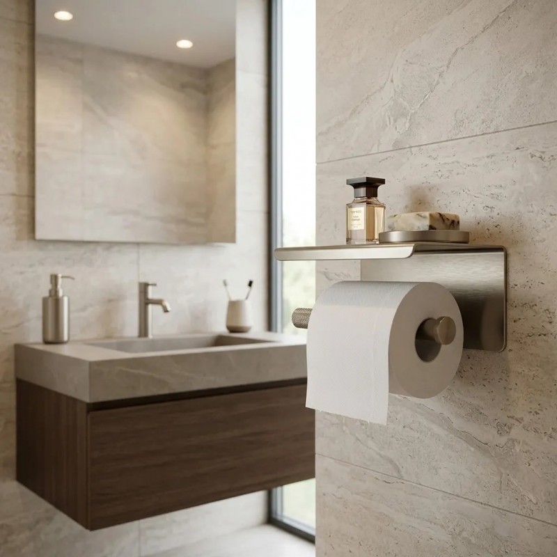 Uchwyt na papier toaletowy z półką 6613 Modern Nikiel Szczotkowany