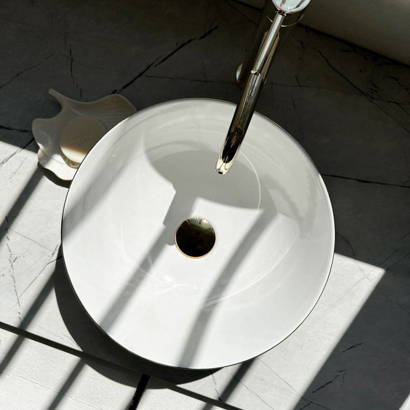 Umywalka Nablatowa REA STELLA WHITE GOLD BRUSH
