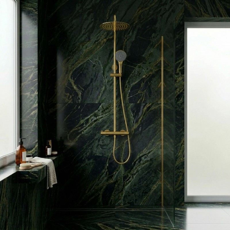 Zestaw Natryskowy bez wylewki  z termostatem Rea Lungo Złoty