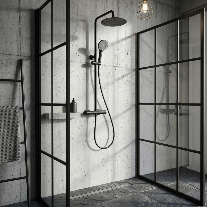 Zestaw Natryskowy bez wylewki  z termostatem Rea Lungo Czarny