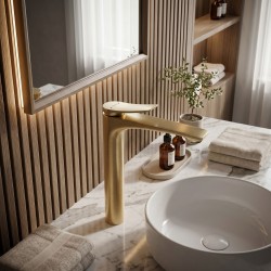 Bateria Umywalkowa PREMIUM REA Vision Złota Szczotkowana Wysoka