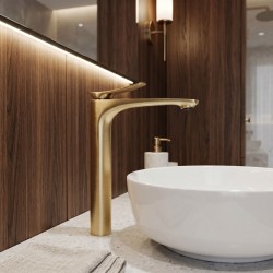 Bateria Umywalkowa PREMIUM REA Vision Złota Szczotkowana Wysoka