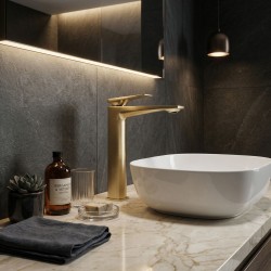 Bateria Umywalkowa PREMIUM REA Prime Złota Szczotkowana Wysoka