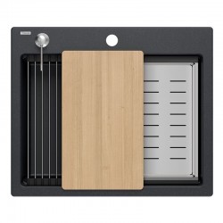 Zlewozmywak granitowy KURT 110 WORKSTATION Czarny Nakrapiany