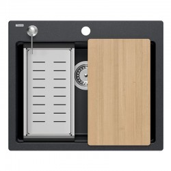 Zlewozmywak granitowy KURT 110 WORKSTATION Czarny Nakrapiany