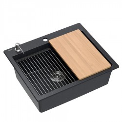 Zlewozmywak granitowy KURT 110 WORKSTATION Czarny Nakrapiany
