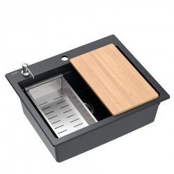Zlewozmywak granitowy KURT 110 WORKSTATION Czarny Nakrapiany