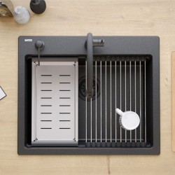 Zlewozmywak granitowy KURT 110 WORKSTATION Czarny Nakrapiany