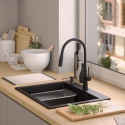 Zlewozmywak granitowy KURT 110 WORKSTATION Czarny Nakrapiany