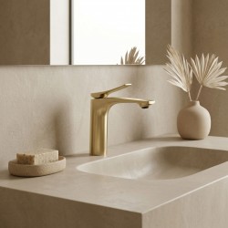 Bateria Umywalkowa PREMIUM REA Vision Złota Szczotkowana Niska
