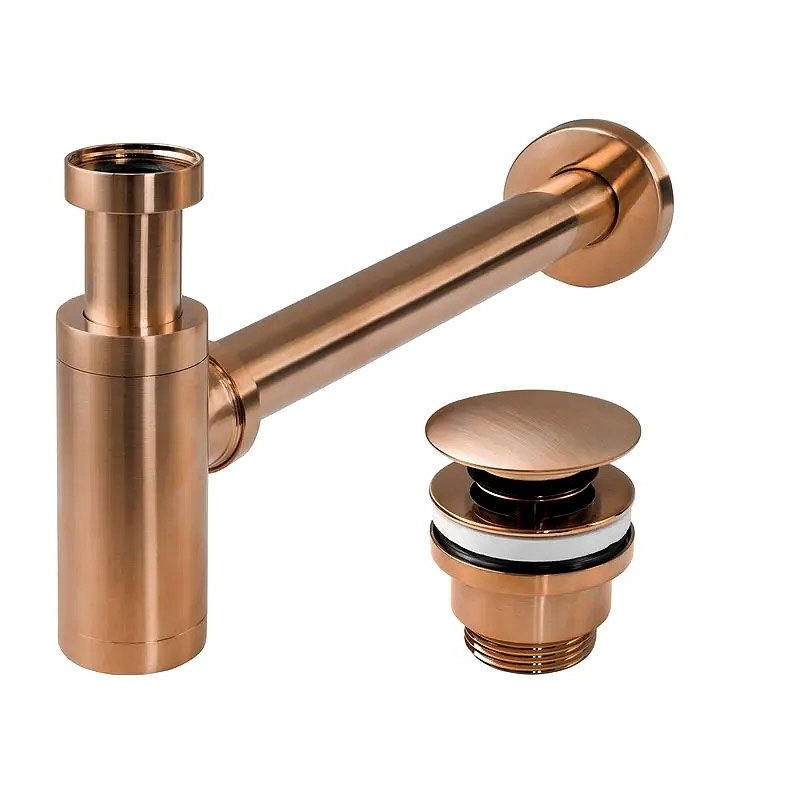 Syfon umywalkowy Rea z korkiem klik-klak Rea Miedziany Szczotkowany